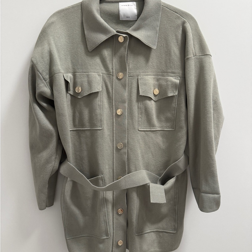 Sandro Green Utility Jacket with Belt and Relaxed Fit